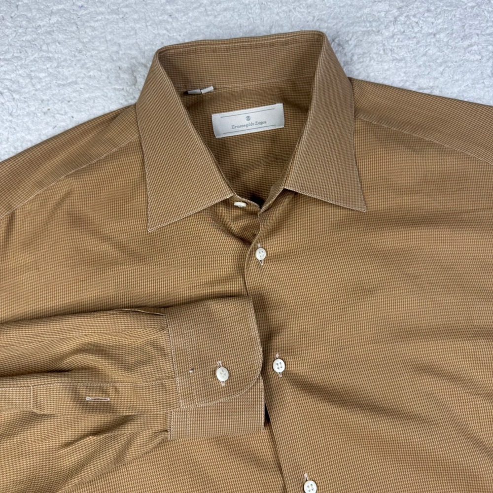 Ermenegildo Zegna Men's Brown Houndstooth Dress Shirt Size‎ 42 16 1/2